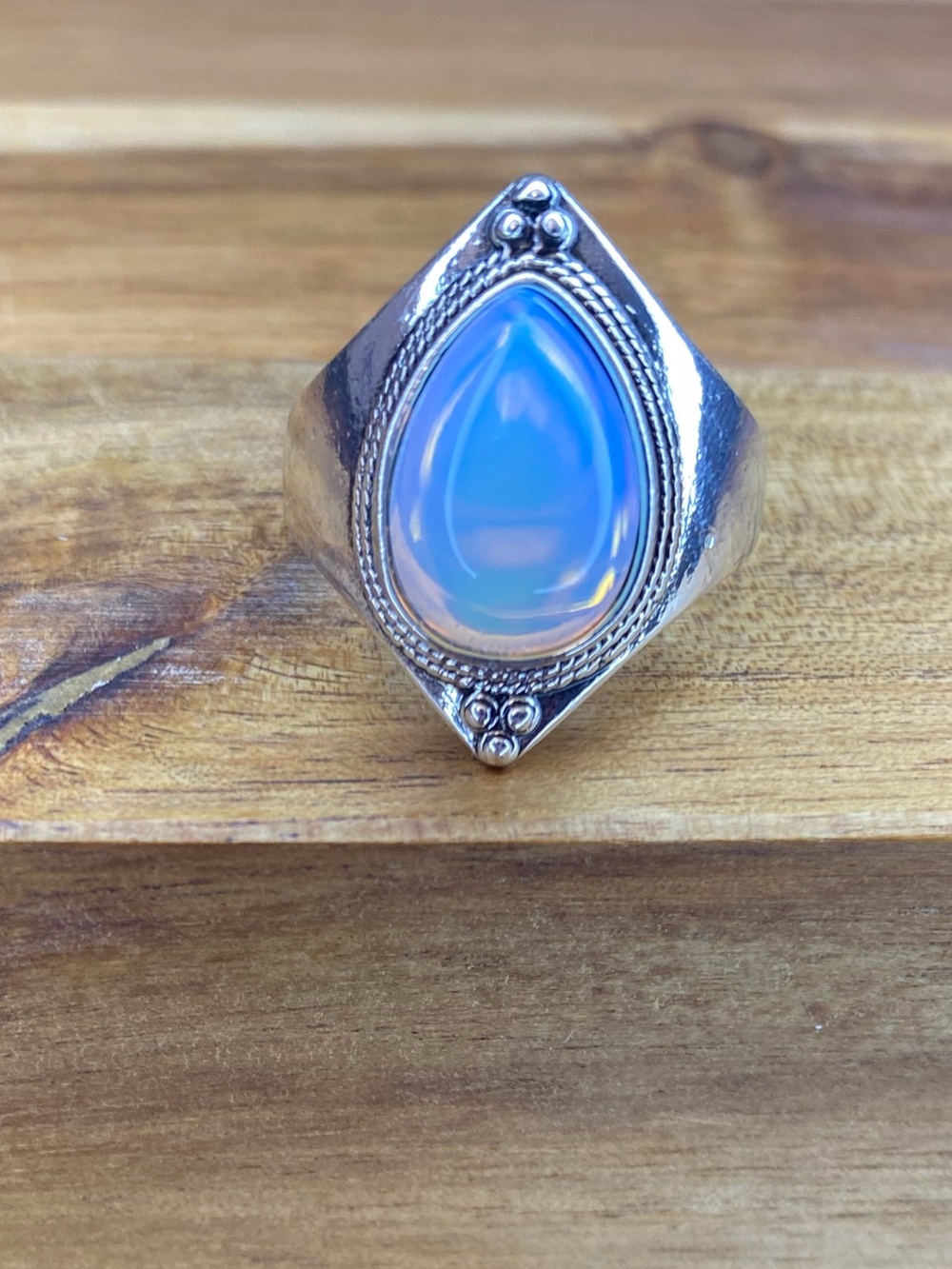 Moonstone Luminescence Teardrop Statement Ring Boho Glam Mystical Fairycore - Picture 4 of 4